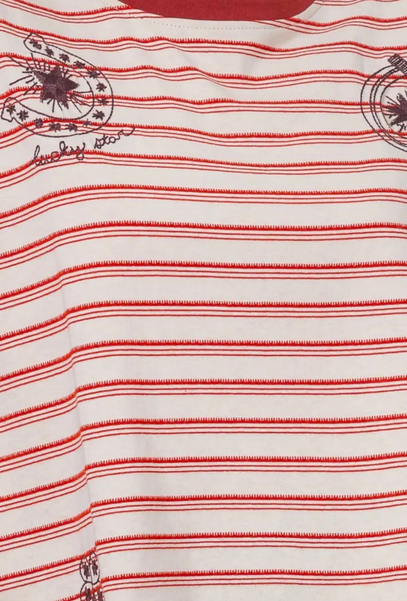 Short Sleeve Striped
Horseshoe Print Embroidery