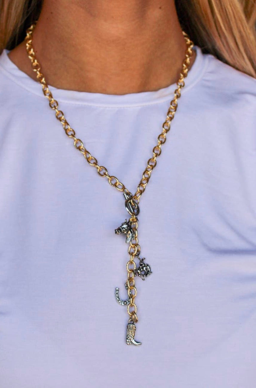 18K Gold Plated Western Charm Y Chain Necklace