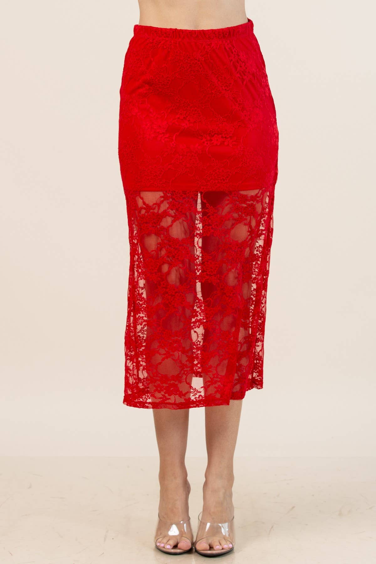 Camila-Camila Floral Lace Elastic Bend Skirt