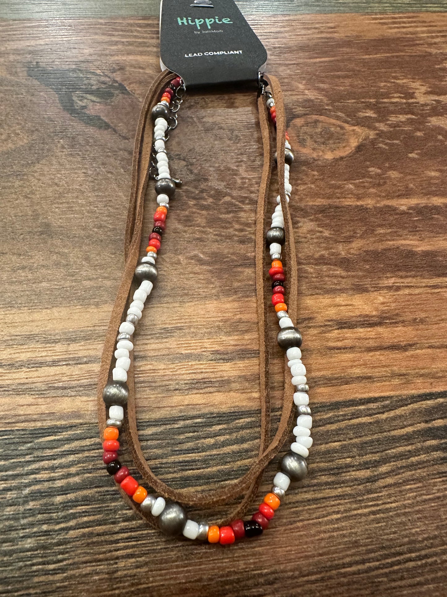 Seed Bead & Leather Necklace