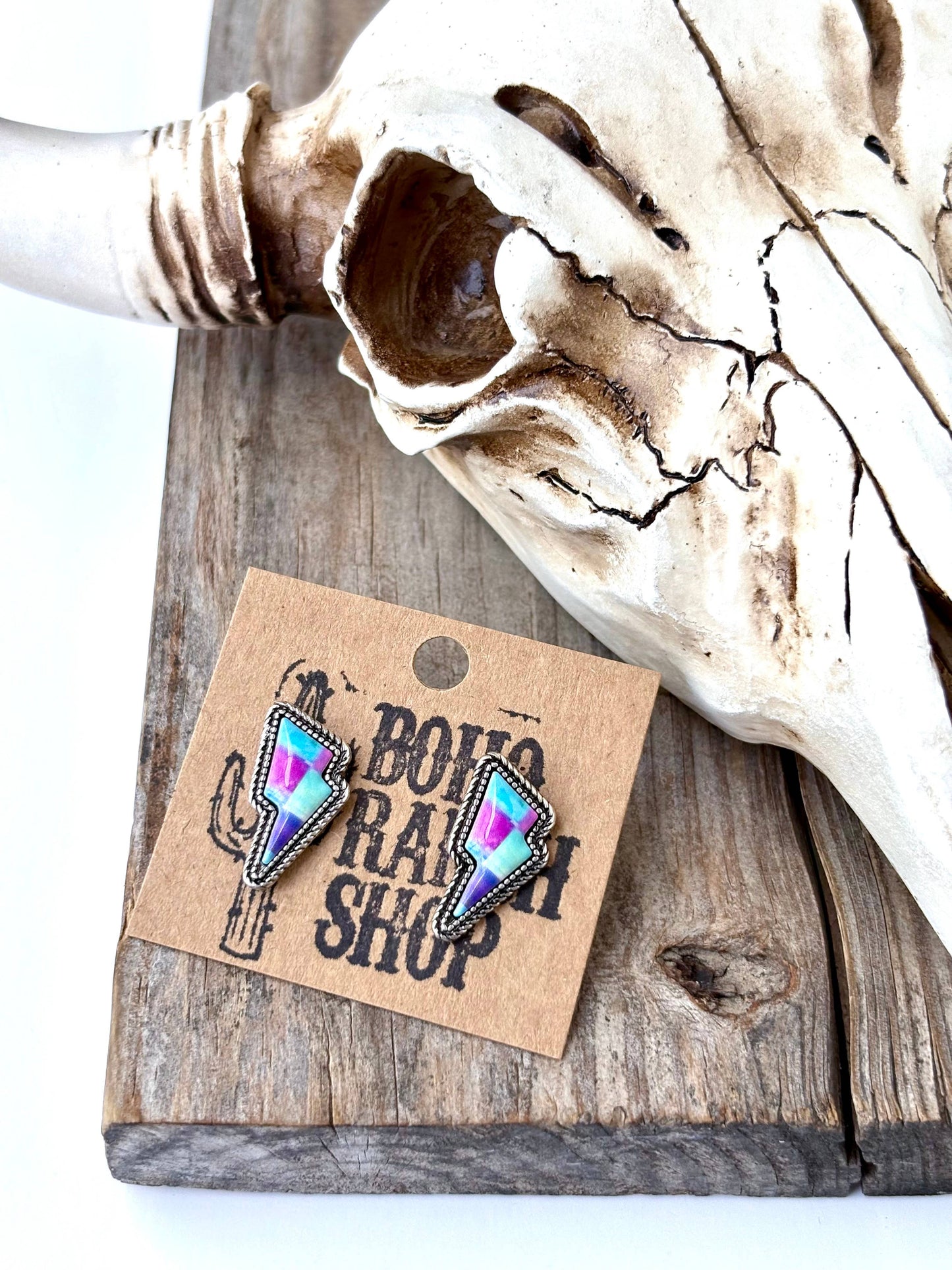 Western Checker Checkered Lightning Stud Earrings