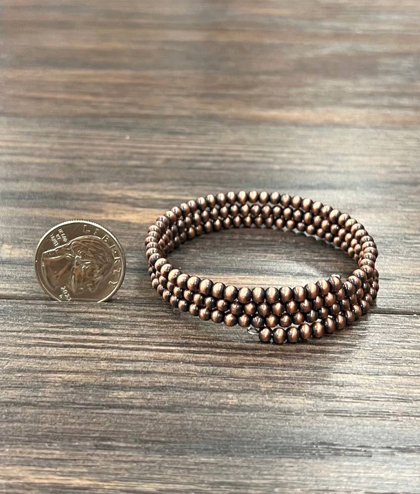 711586, 4mm 4mm Copper Navajo Bead Wrap Bracelet