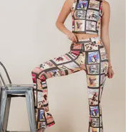 Western Hold On Stamp Print Pants Set