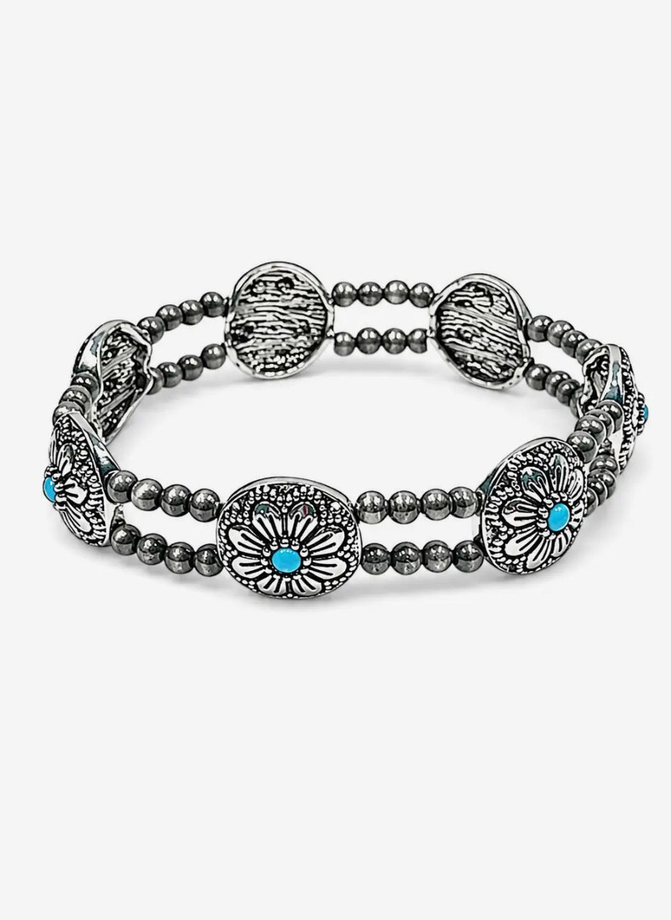 Burnished Silver Flower Concho Bracelet