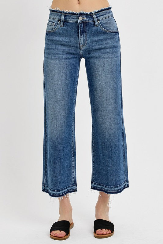 Risen Mid Rise Crop Wide Shadow Hem Jeans