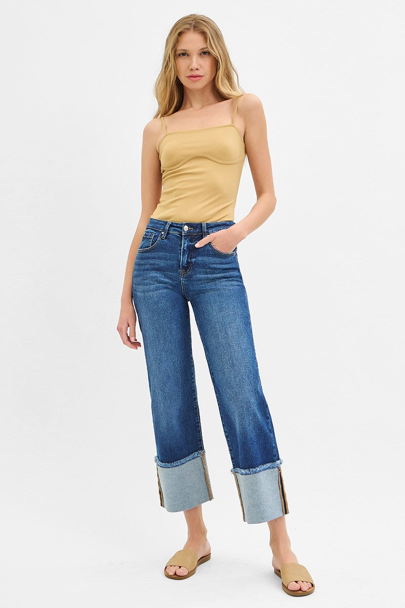 Risen Mid Rise Wide Cuffed Jeans