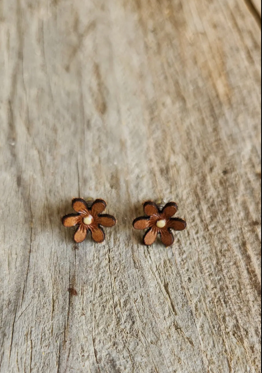 Wild Flower Genuine Leather Post Earrings