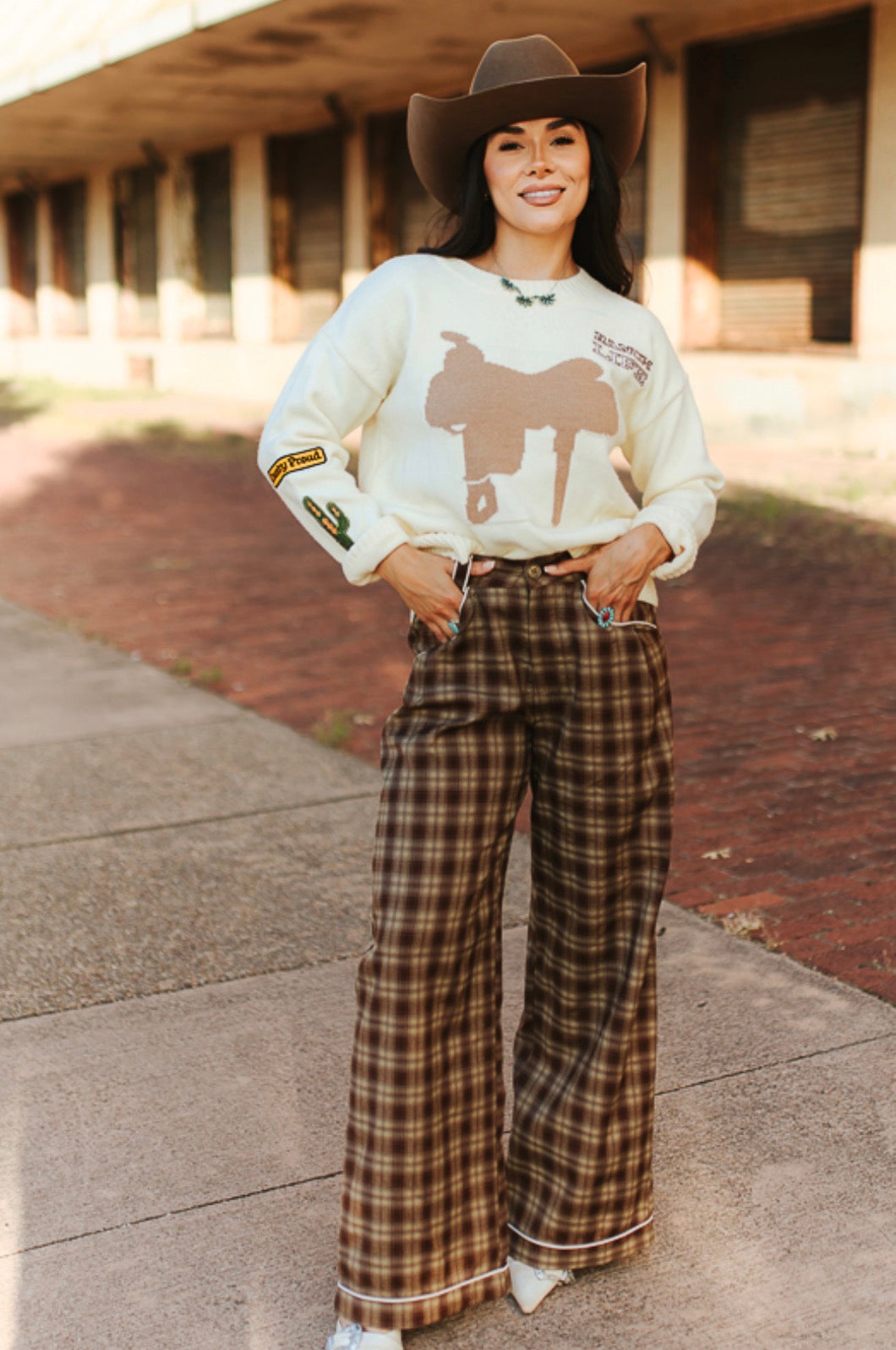 Saddle Up Brown Plaid Wide Leg Pants