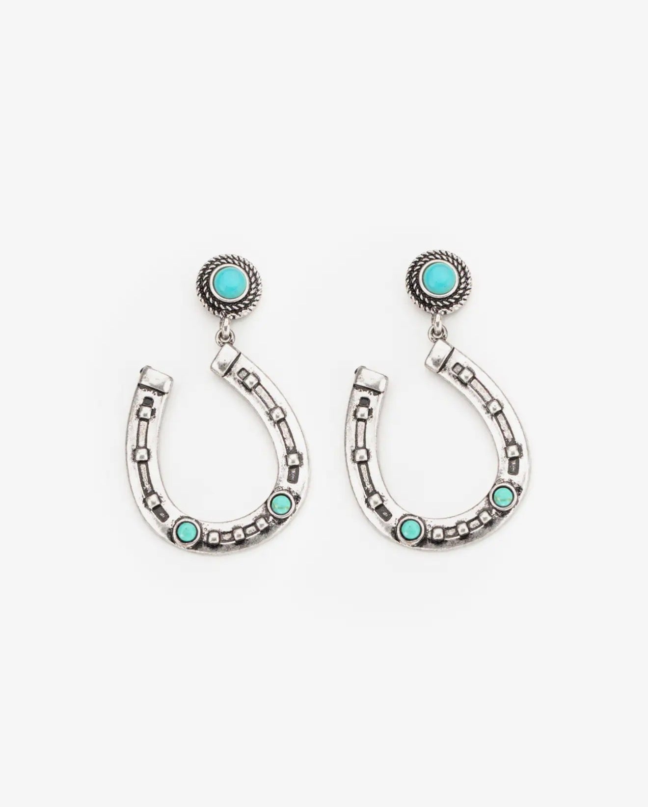 Burnished Turquoise and Silver Horseshoe Earrings