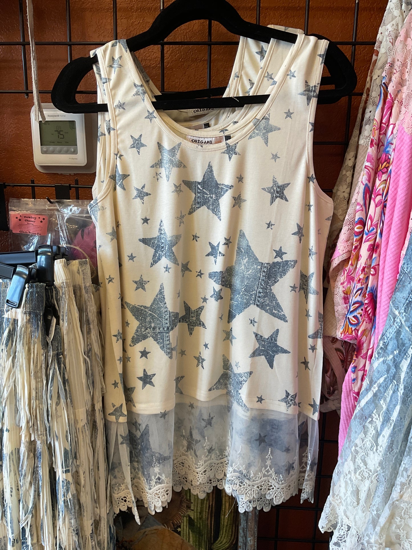 Star Tank with Lace Trimming