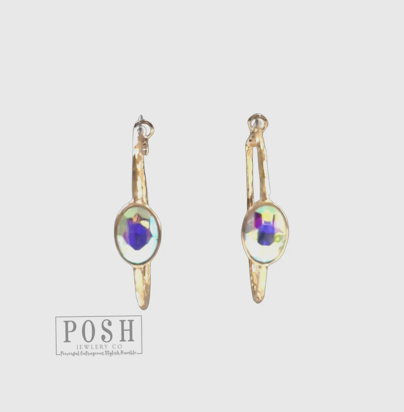 Rhinestone Oval Hammered
Hoop Earring