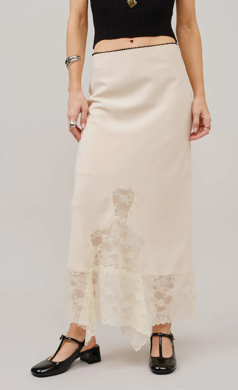 Satin Lace Insert Maxi Skirt