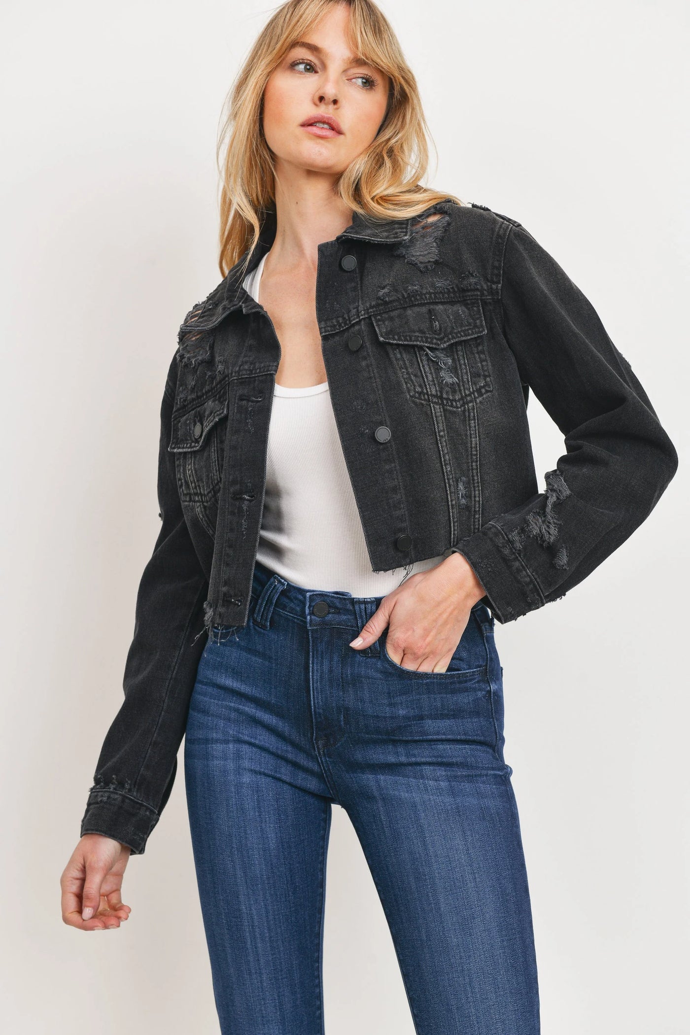ABIGAILE CROPPED DENIM JACKET