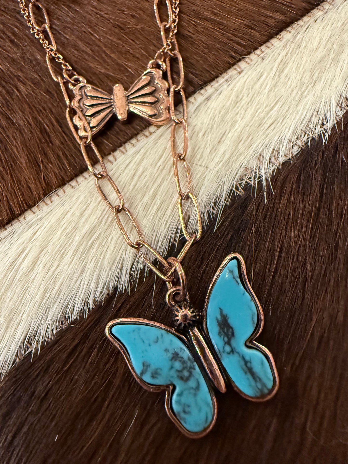 Copper Turquoise Butterfly Necklace