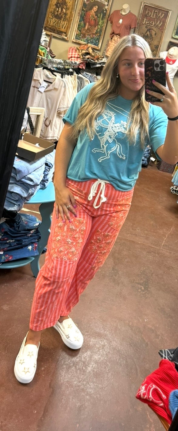 Cowboy Stripe Drawstring Barrel Pants