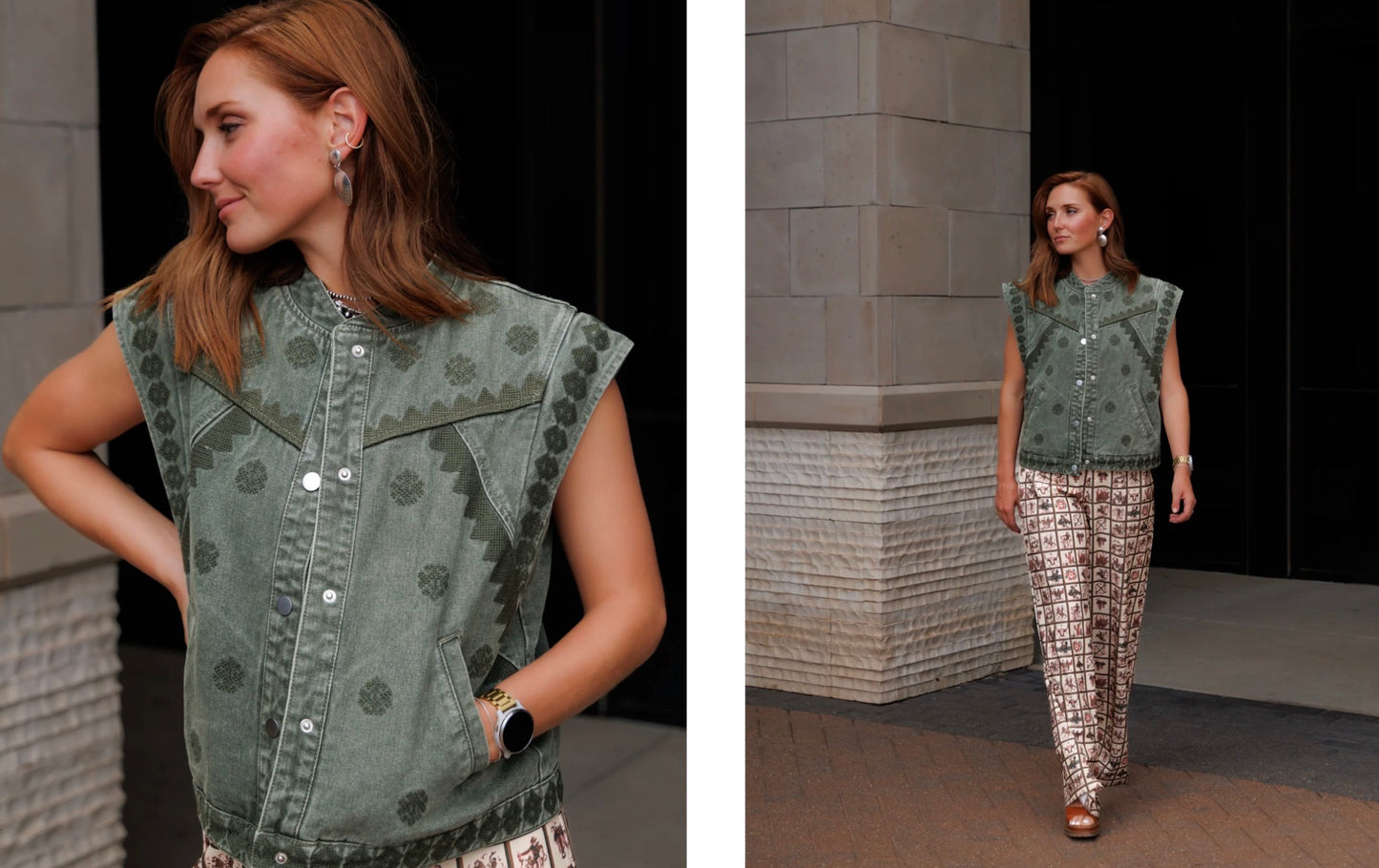 Olive Cross-stitch Embroidery Vest