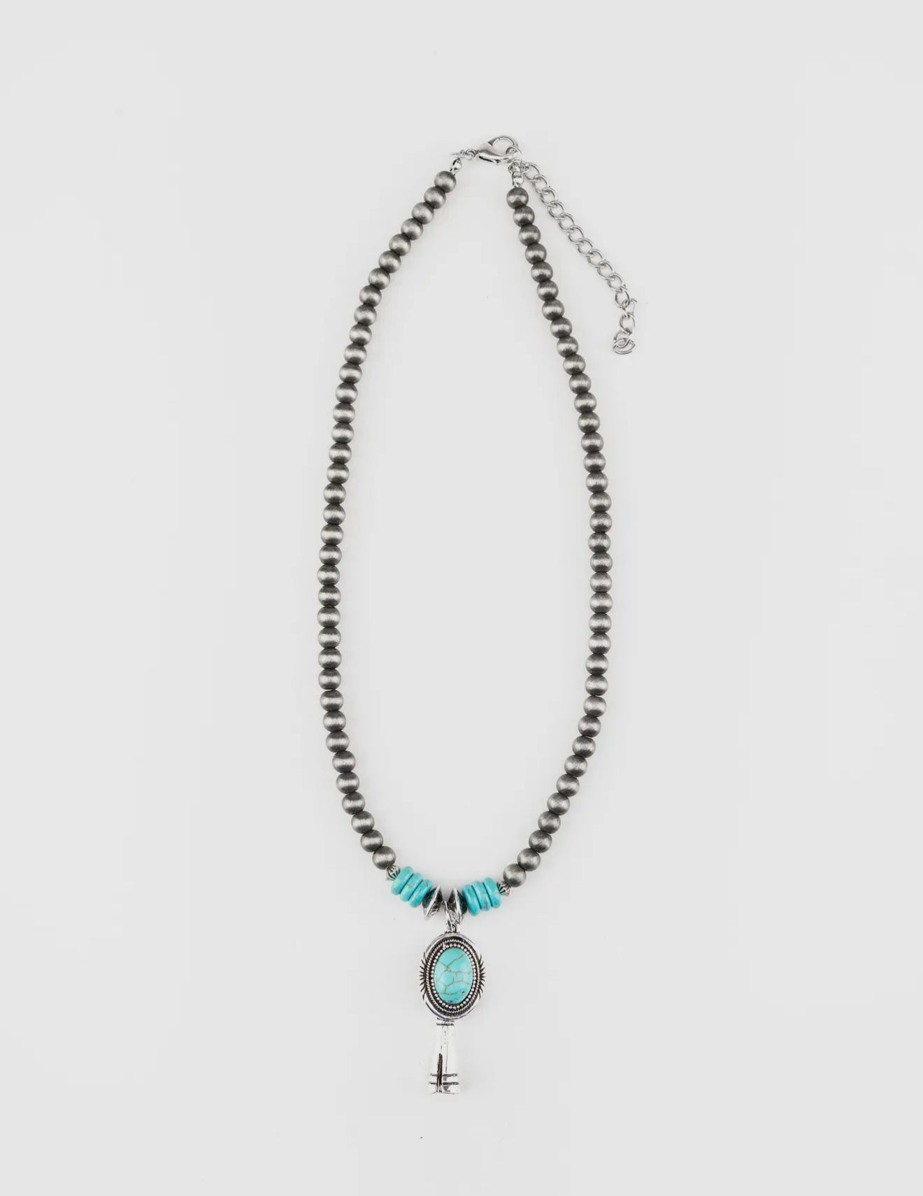 18" Faux Navajo Pearl Necklace w/ Turquoise Blossom Pendant