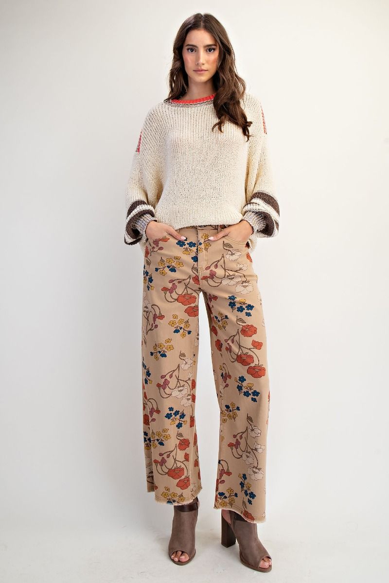 FLORAL PRINTED WASHED
STRETCH TWILL PANTS