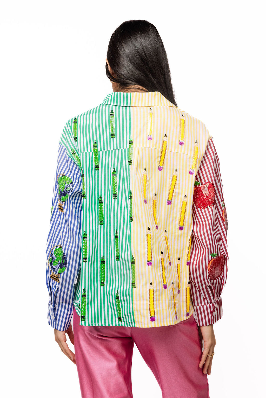Queen Of Sparkles Colorblock Stripe Teacher Icon Button Up Cotton Top