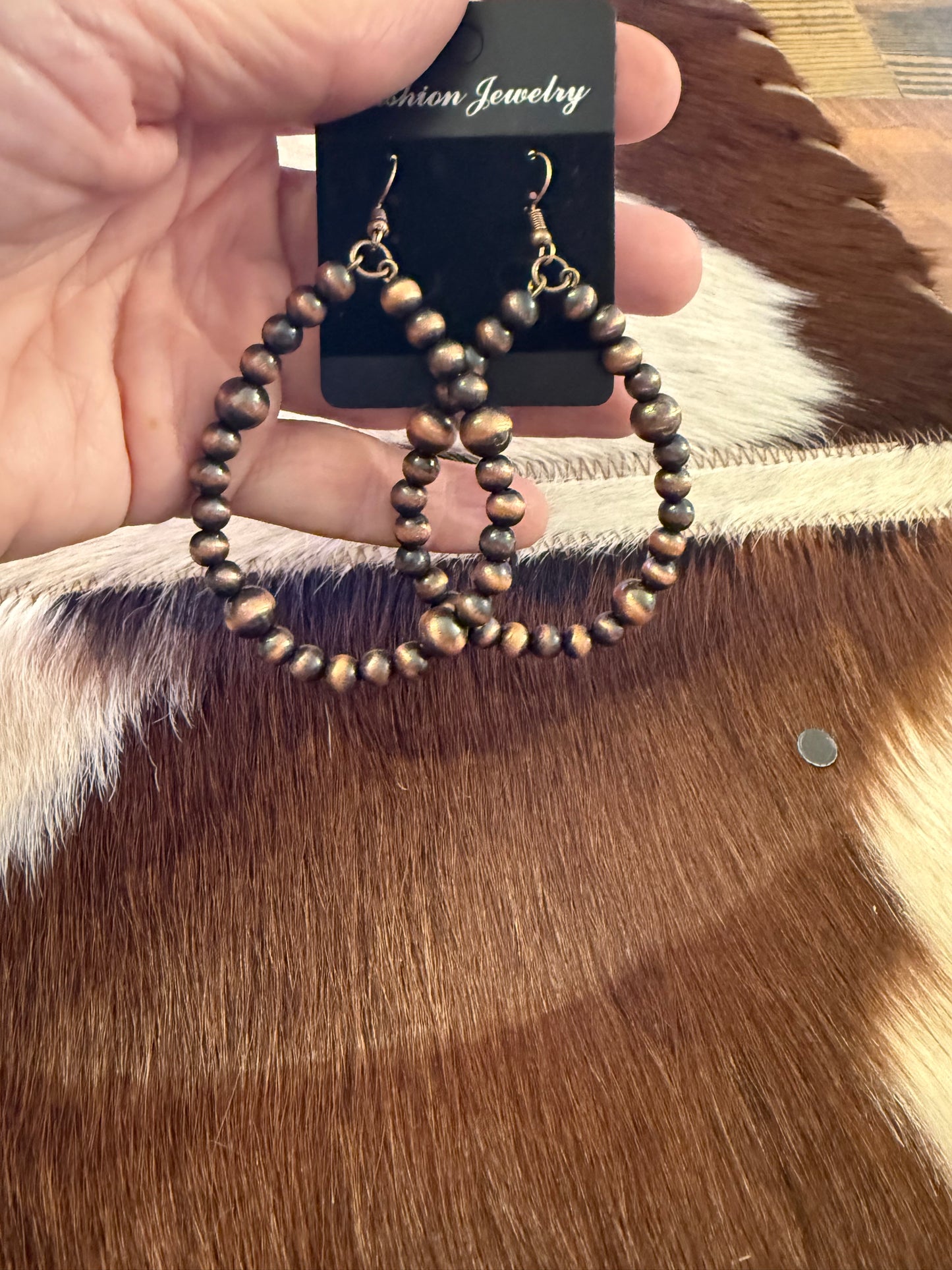 Copper Bead Teardrop Earrings