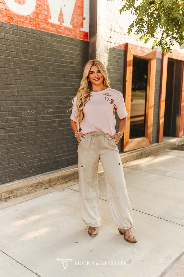PINK WESTERN - CAMEL EMBROIDERED SHORT SLEEVE UNFINISHED HEM DETAIL SHIRT