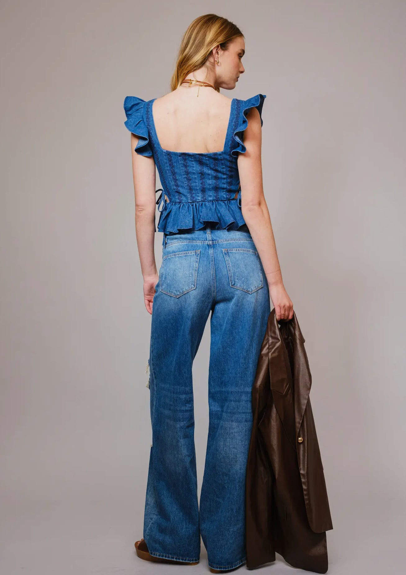 Embroidered Ruffle Sleeve
Denim Corset