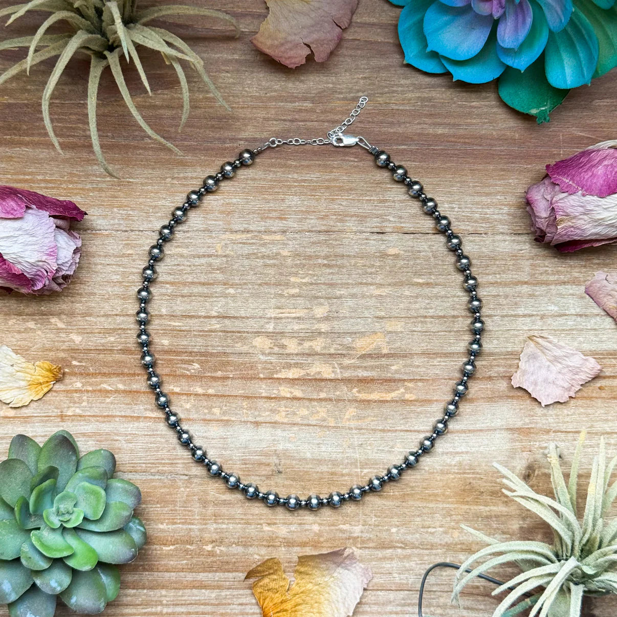14 inch Choker Alternating Sterling Silver Pearl Necklace