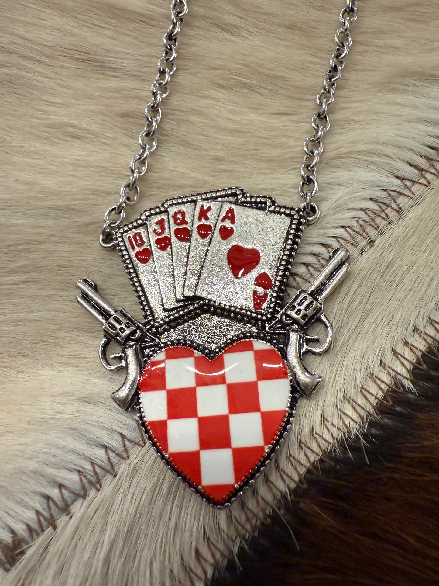 Red Checkered Heart Necklace