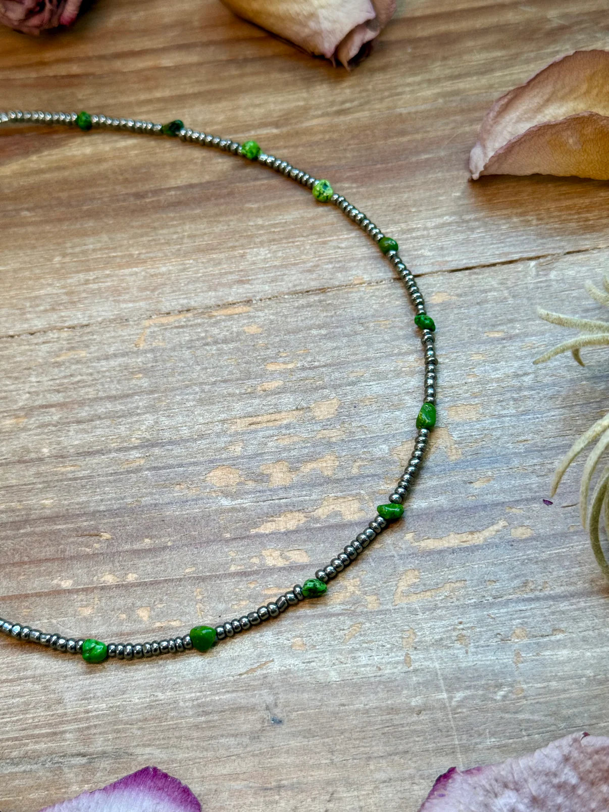 Green Turquoise Glass Seed Bead
Necklace - 14 Inch
