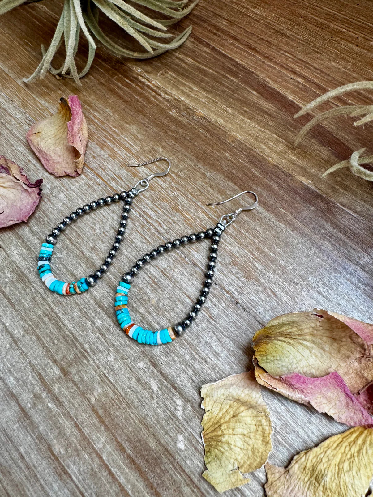 Sterling Silver Pearl & Colorful
Heishi Drop Earrings