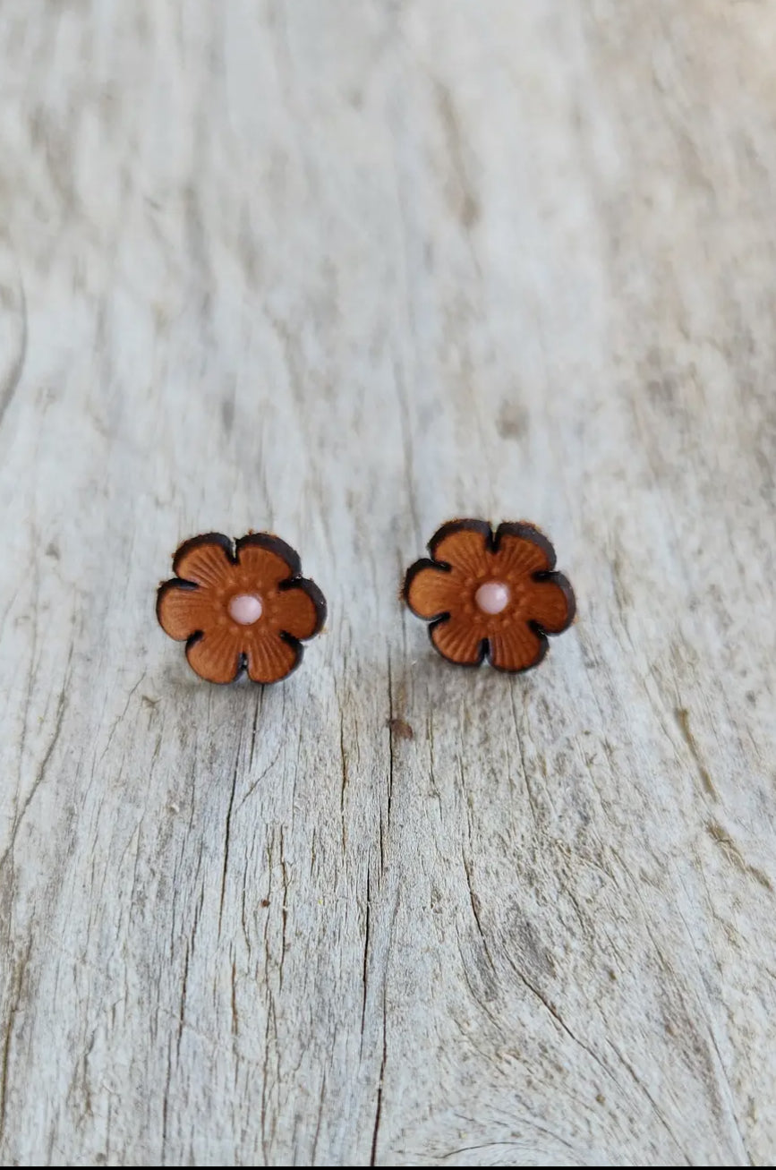 Cactus Flower Genuine Leather Earrings