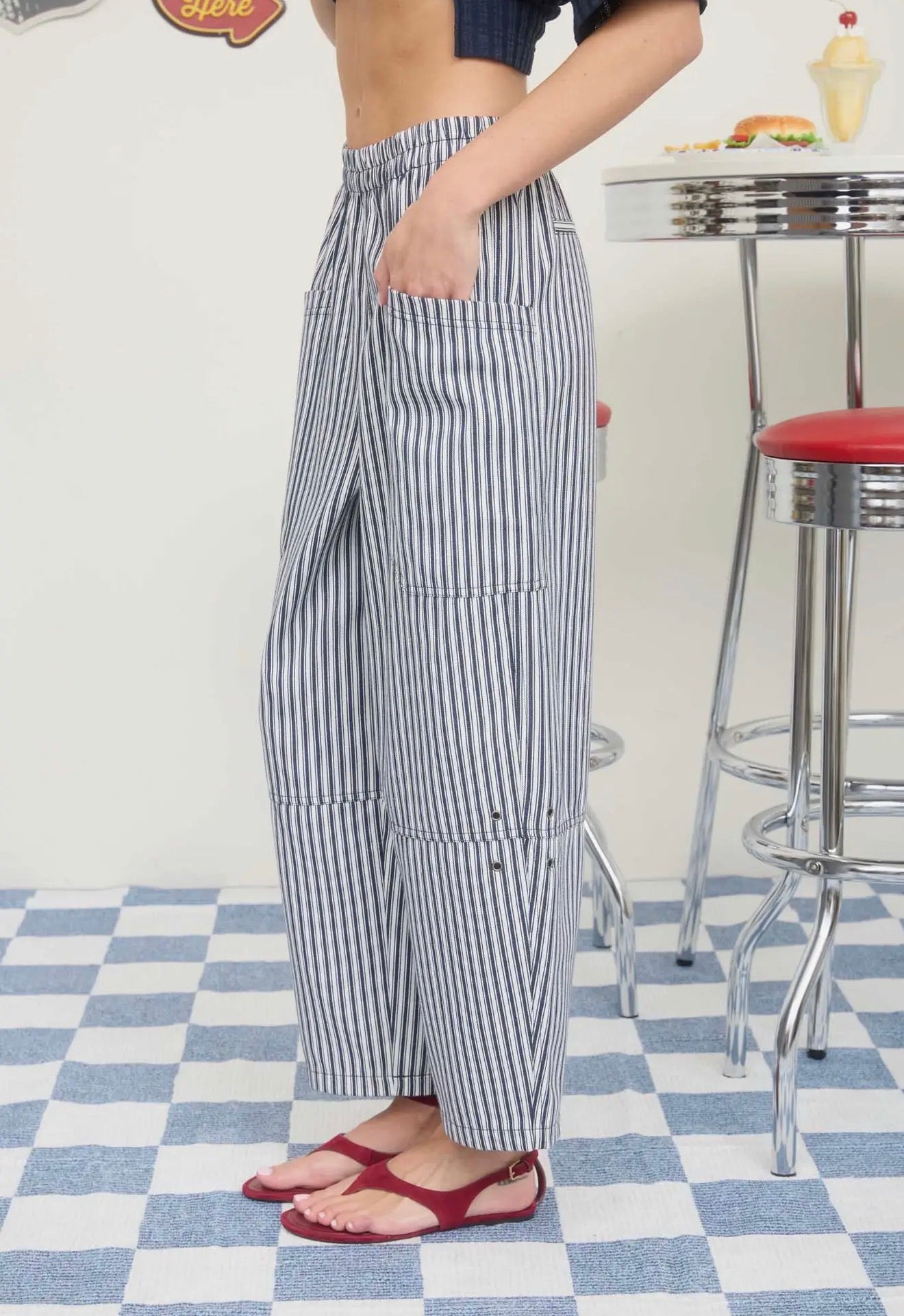 Stripe Pocket Detail Wide Leg Pants