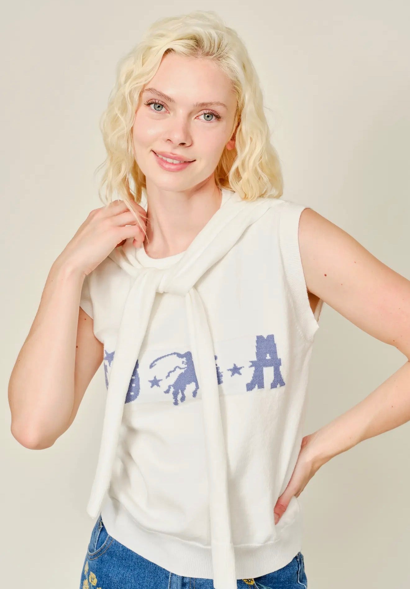 USA Western Shoulder Tie Knit Top
