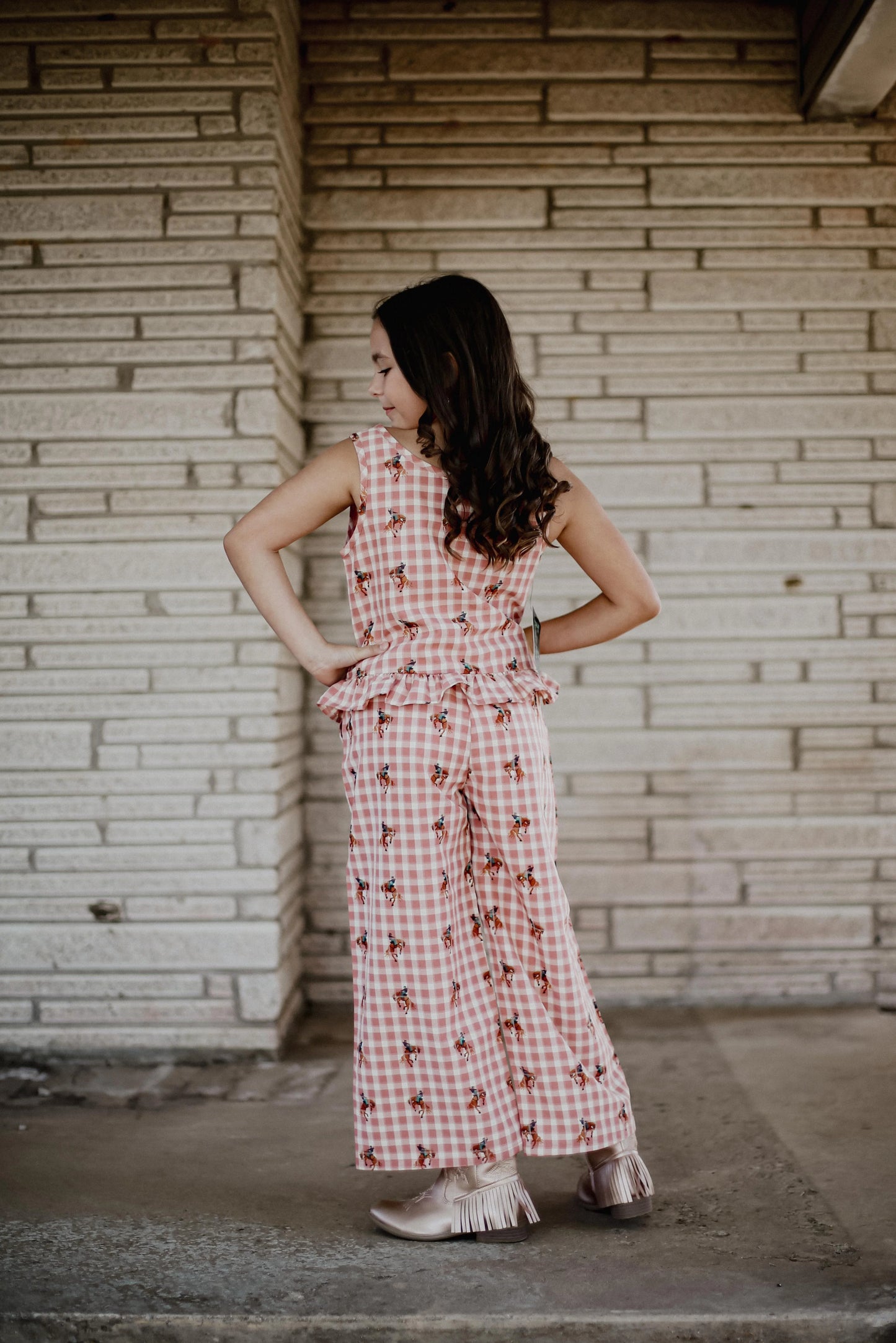 Pink Gingham Buckin Horse Pant Set