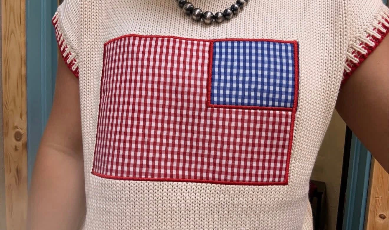 Gingham American Flag Knit Sweater