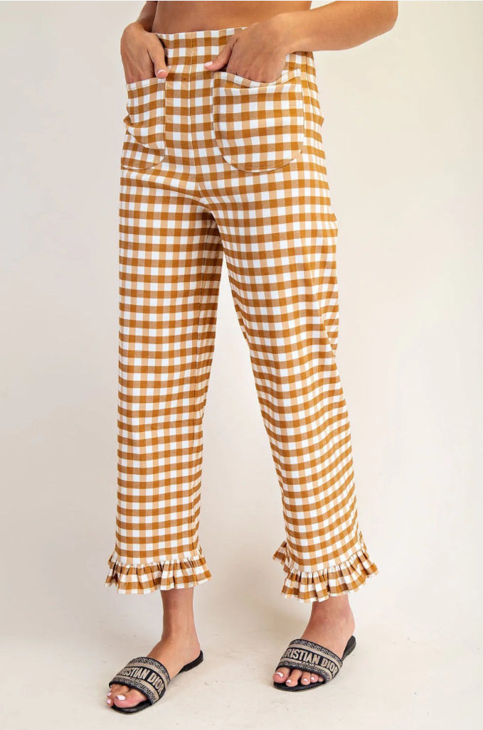 Gingham Ruffle Trim Pants