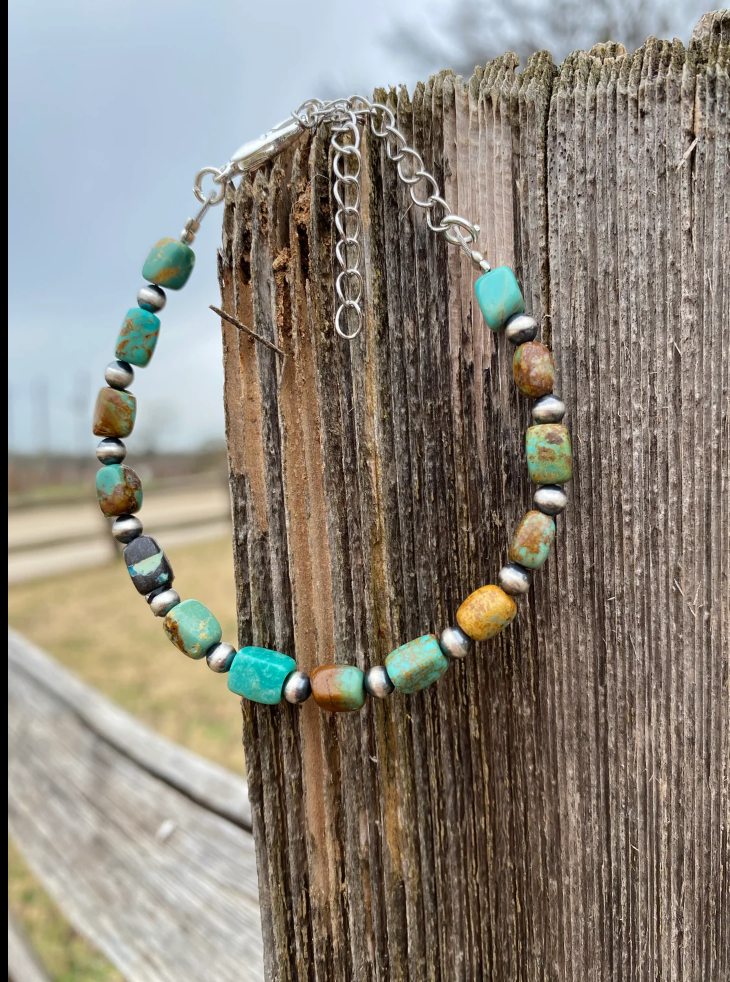 Polish turquoise and Sterling Silver Pearls Bracelet - spring