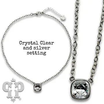 Austrian Square Crystal Chain Necklace, 12mm