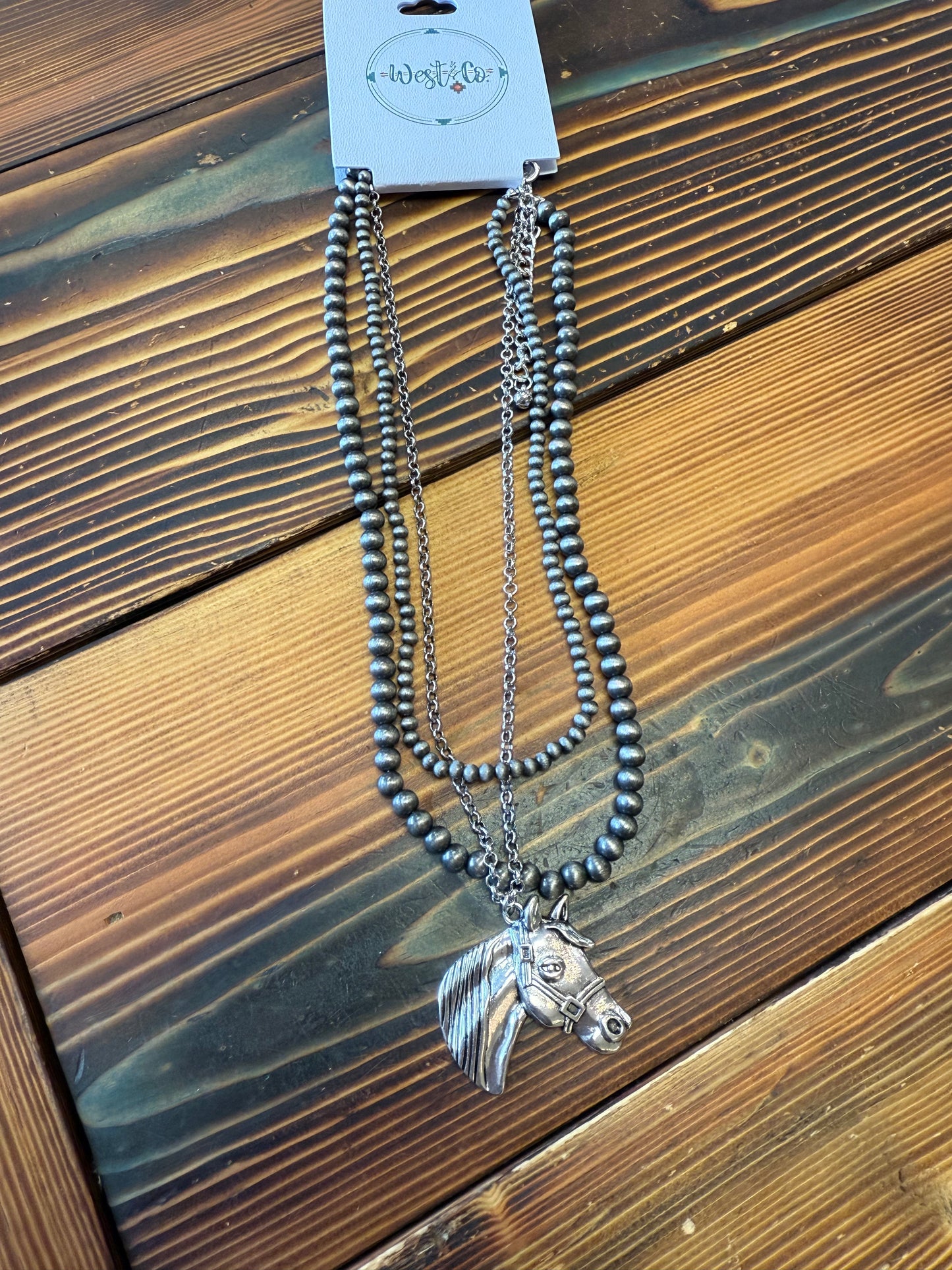 Faux Navajo Pearl necklace with Horse Pendant