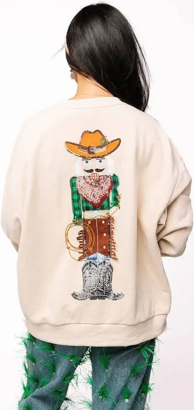 Queen Of Sparkles - Beige Cowboy Nutcracker Sweatshirt