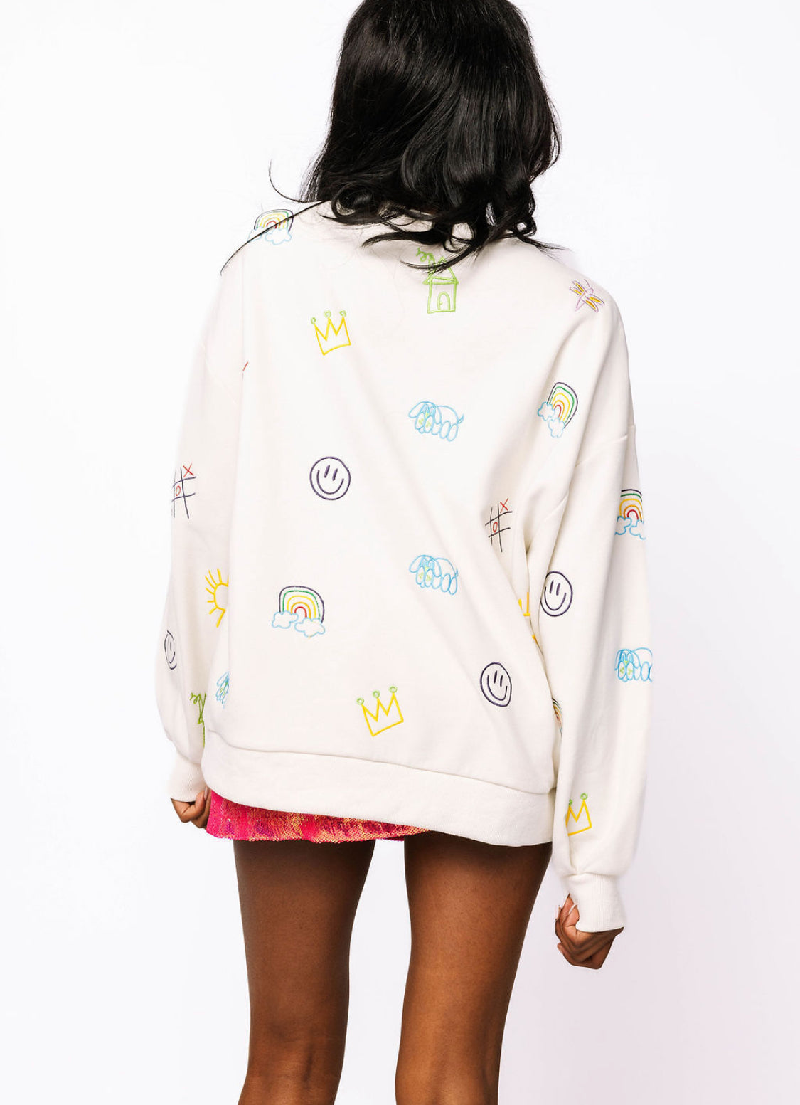 Queen Of Sparkles Beige Multi Crayon & Doodle Sweatshirt