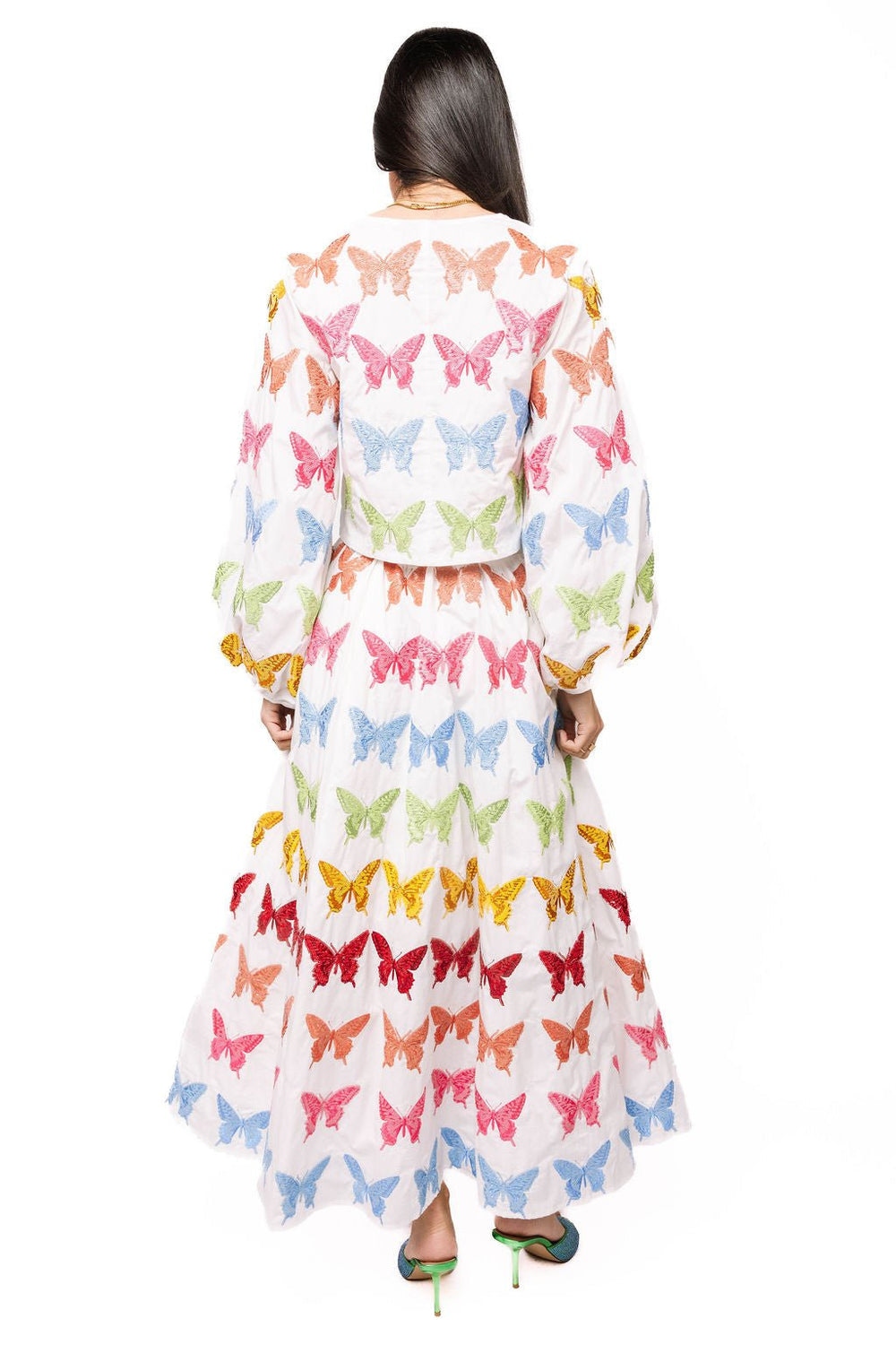 Queen Of Sparkles WHITE MULTI BUTTERFLY COTTON MIDI SKIRT or TOP