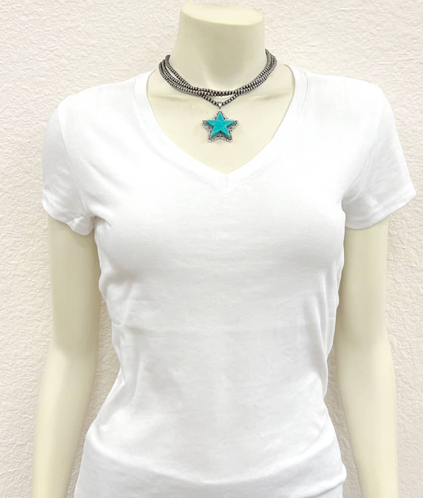 736162, 15" 3-strand Navajo, Star Turquoise Necklace
