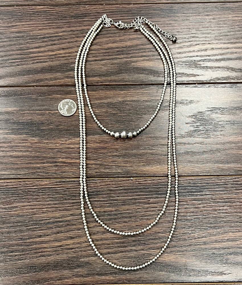 Nancy Handmade Silver Navajo Bead Necklace