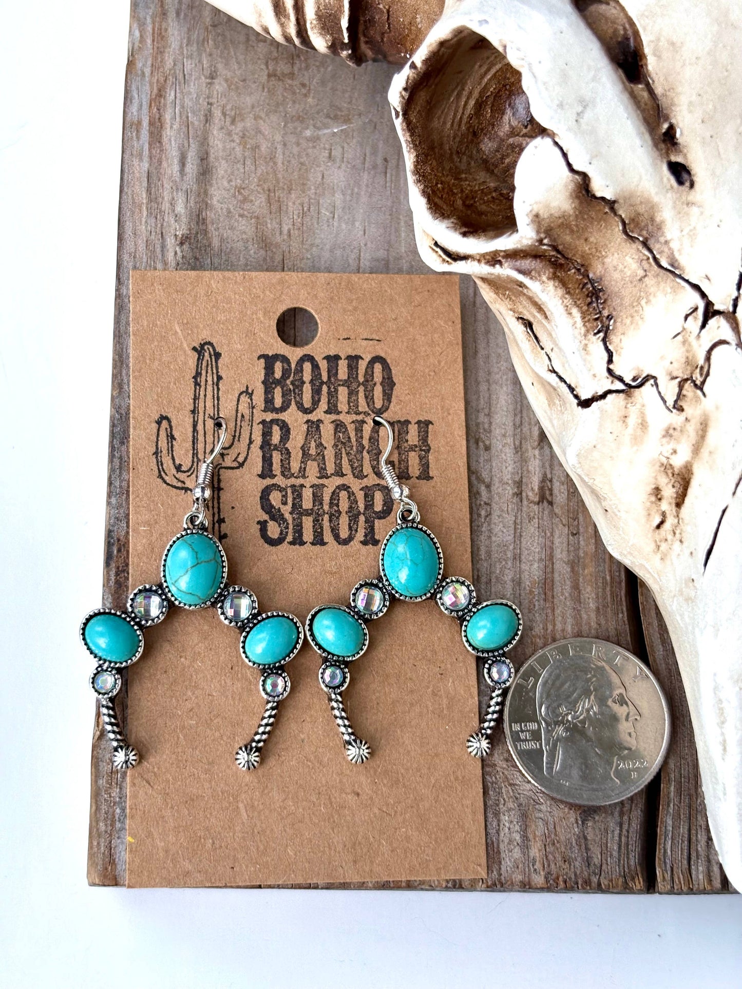 Western Squash Blossom with Stone Drop Earrings