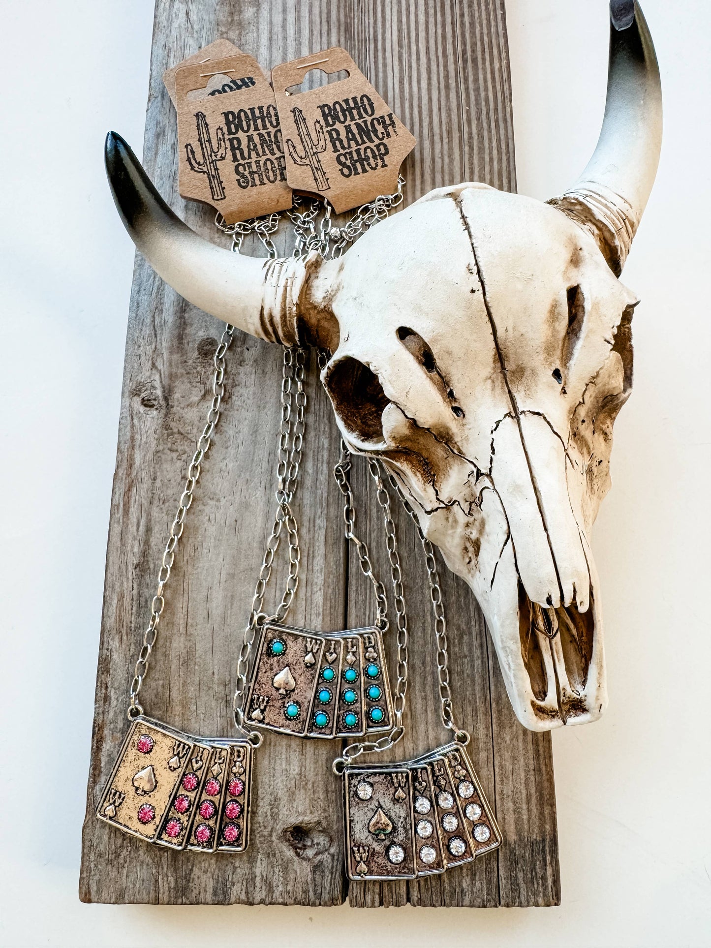 Western Wild Card Pendant Necklace - Rhinestones