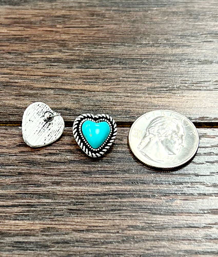 723851, Heart Turquoise Stud Earrings