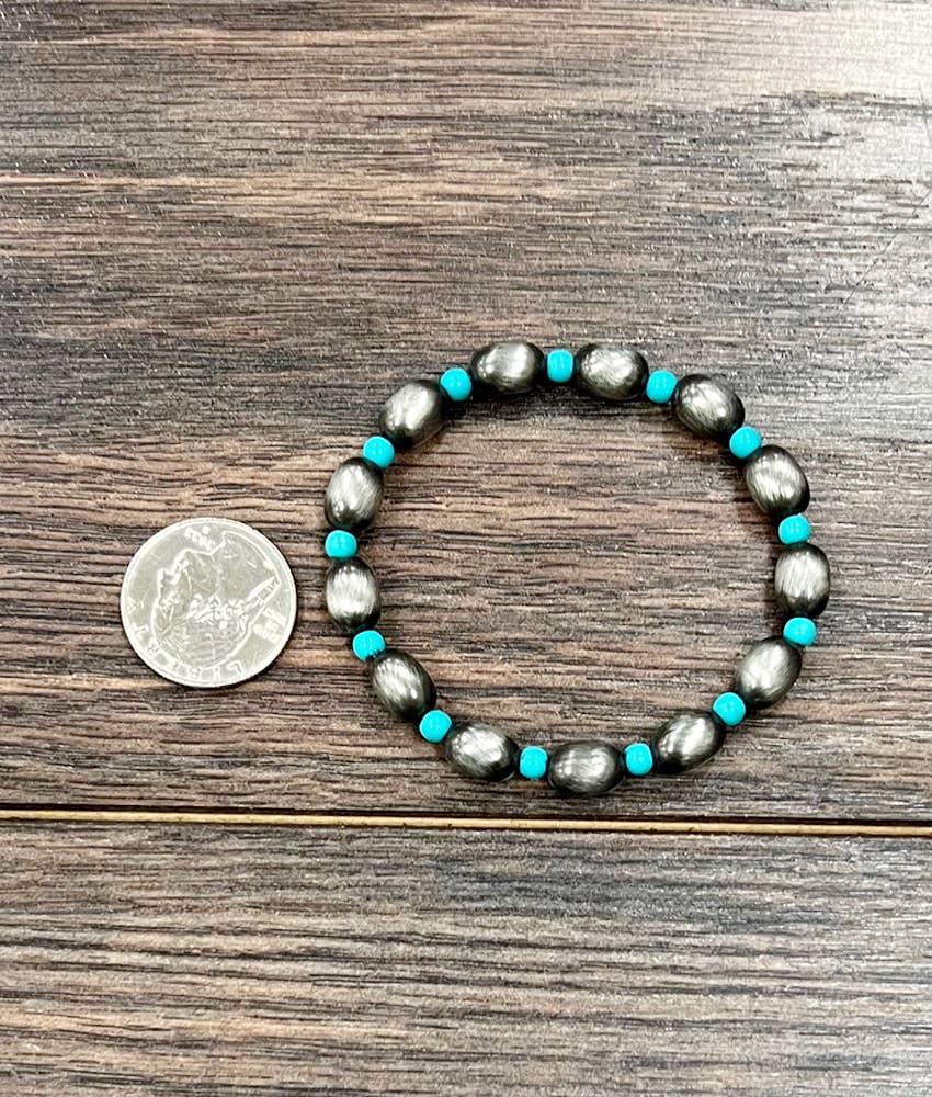 711600, Handmade 10mm Oval Navajo Bead Stretch Bracelet