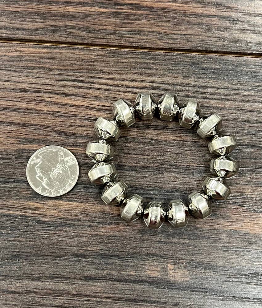12mm Silver-tone Bead Stretch Bracelet