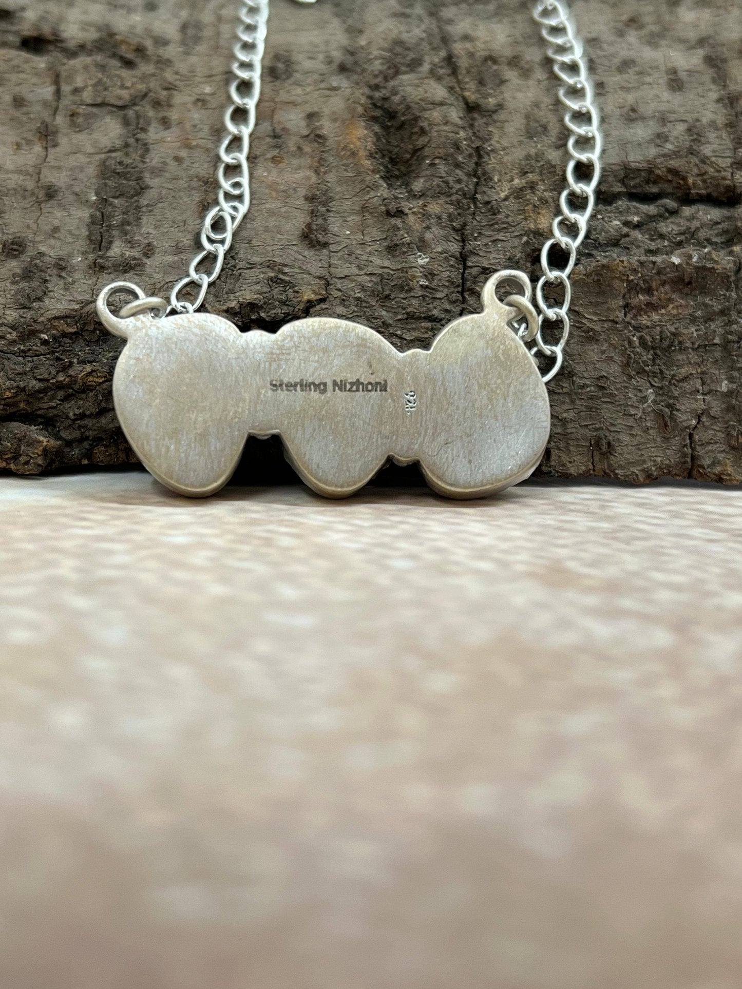 Handmade Sterling Silver Cotton Candy Turquoise Necklace with Signed Nizhoni